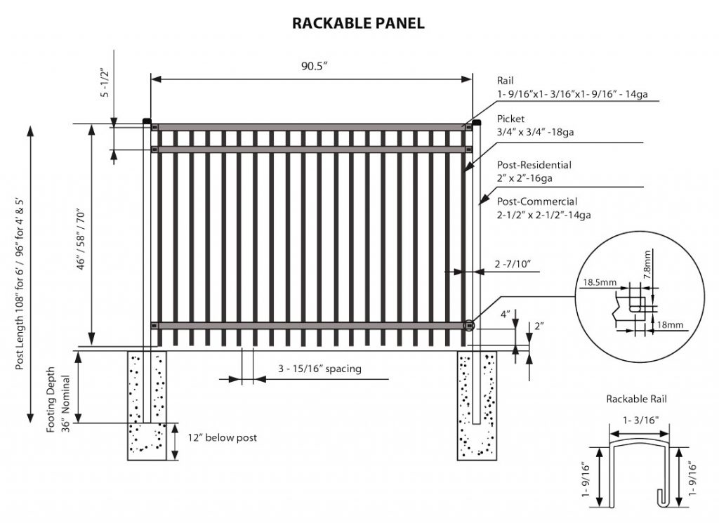ornamental fence rackable panel specs illustration