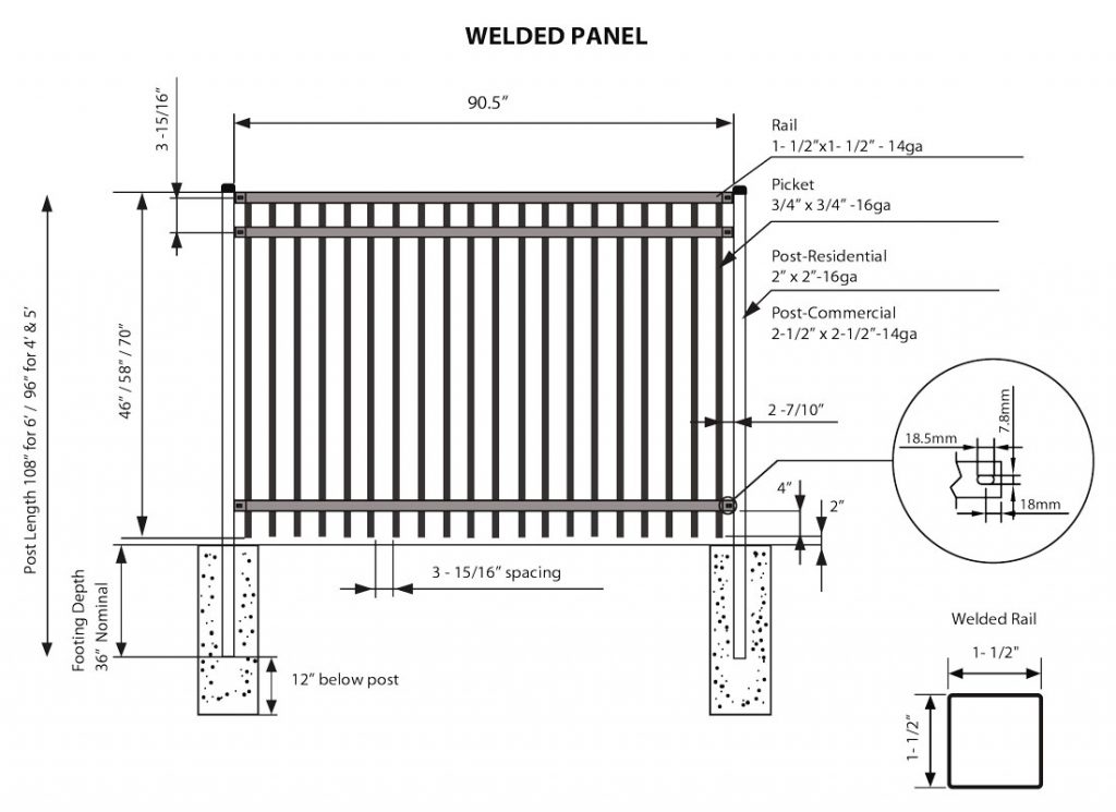 ornamental fence welded panel specs illustration